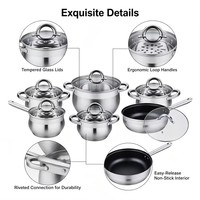 Ensemble de casseroles en acier inoxydable de style américain, écologique, avec couvercle en verre, sans revêtement, compatible induction