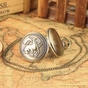 سلسلة قلادة عتيقة ساعة معدنية كاملة الخيميائي Edward Elric خمر البرونزية الفضة الأسود ساعات جيب الكوارتز للهدايا - Product Image 3