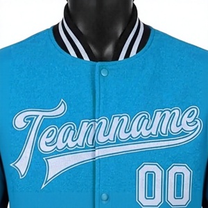 LONG MISSION INDUSTRY <b>Men's</b> <b>Winter</b> Turquoise White Solid Varsity Jacket Front Embroidered Logo Letterman <b>Coat</b> 100% Cotton/<b>Wool</b> - Product Image 3