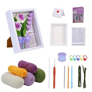 Kit de crochet personnalisé DIY pour la création de fleurs en pot tissées, artisanat fait main, fleurs encadrées, thème animaux de dessin animé, en coton au lait doux - Product Image 5