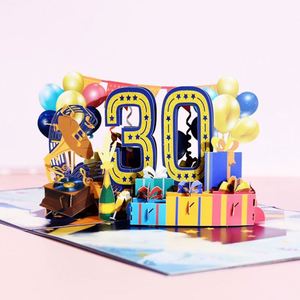 Carte de vœux pop-up d'anniversaire, carte de vœux 3D pop-up de luxe avec ballons et boîte cadeau, carte d'anniversaire faite à la main pour 30 ans - Product Image 2