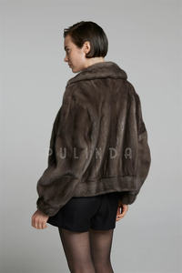 Cappotto in <span class=keywords><strong>Visone</strong></span> Blue Iris Ranch con Colletto Rovesciato, Giacca Elegante Casual da Donna in <span class=keywords><strong>Visone</strong></span> <span class=keywords><strong>Blu</strong></span>, Maniche a Lanterna, Spesso e Caldo per l'Inverno - Product Image 4