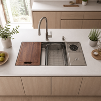 Robinet cascade en acier inoxydable 304 intelligent de luxe fait à la main évier de cuisine à bol unique avec fonction à un trou