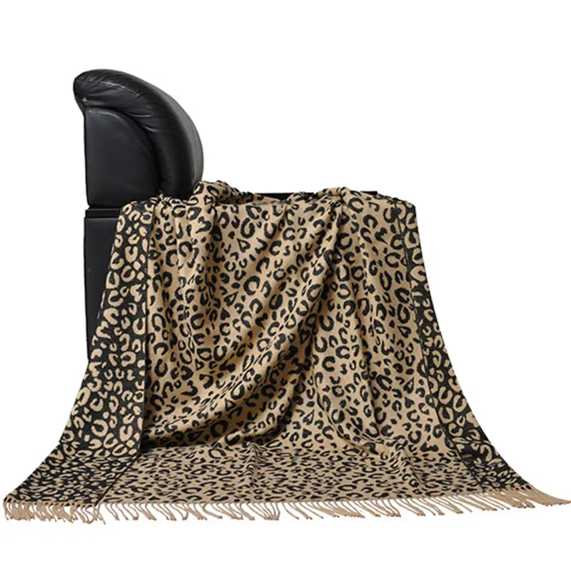 BLUE PHOENIX leopard knit throw blanket 100% acrylic jacquard fashion soft cashmere feel lightweight thin for sofa couch