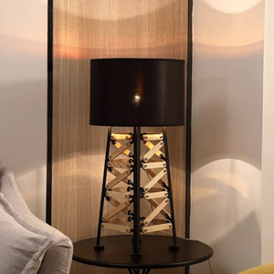 Lampadaire d'hôtel avec <span class=keywords><strong>abat</strong></span>-<span class=keywords><strong>jour</strong></span> en tissu noir, lampes sur pied approuvées, décoration de salon, lampe sur pied en bambou - Product Image 3