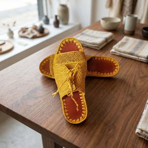Handmade Yellow Raffia Lace-Up <b>Slippers</b> Open Toe Breathable Genuine Leather Insole Summer <b>Outdoor</b> Women Girls - Product Image 6