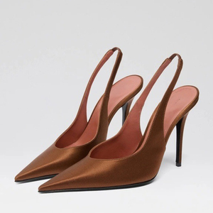 Zapatos de Tacón Alto con Tira Trasera de Seda para Mujer, Talla Grande 45, Zapatos de Vestir con Punta en Pico y Estampado de Leopardo - Product Image 1