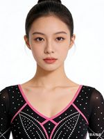 Justaucorps de gymnastique et de danse pour femme adulte en Spandex/Nylon, taille personnalisée 34, manches longues, pour entraînement et spectacle