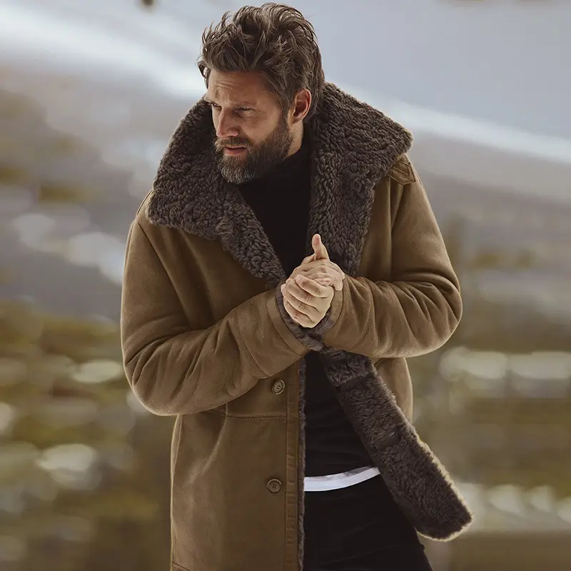 Casaco masculino com lapela, jaqueta quente para homens de inverno, grossa, de lã