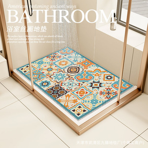 Alfombra de baño rectangular antideslizante con diseño de drenaje para baño con patrones geométricos, lavable a máquina - Product Image 5