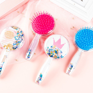 Cute Girly Massage <b>Comb</b> Large Portable Travel Detangle-Free Hair Brush With Glitter Design - Product Image 1