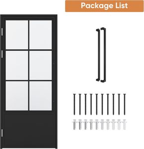 <span class=keywords><strong>Porta</strong></span> Preassemblata ZONLE Moderna 91x213 cm con 6 Vetri, Telaio in Metallo Nero, Vetro Smerigliato, Apertura a Battente Sinistra, Facile da Installare - Product Image 6