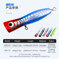 Leurre flottant en bois 80G/20Cm pour la pêche en mer et en lac, Golden Gun GT, pour la pêche à la traîne en bateau, la pêche à la carpe, la pêche au bar en eaux fortes et la pêche en rivière