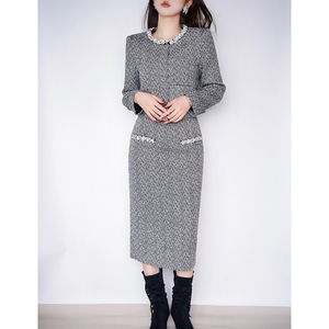 Nouvel Ensemble de Mode Boutique pour Femmes, Manteau Court Col Rond Style « Petit Parfum » et <span class=keywords><strong>Jupe</strong></span> Mi-longue – Tenue d'Automne/<span class=keywords><strong>Hiver</strong></span> - Product Image 1