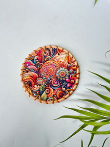 GREENCRAFT Handwoven Bohemian Style Eco-Friendly <b>Rattan</b> Coaster Porcelain Inlay Custom Diameter Durable Elegant Handmade Daily - Product Image 3