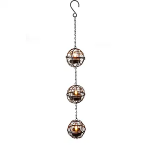 Beaded Copper Wire Ball Flameless Tea Light Candle Holder Solar Hanging Lights Wholesale