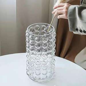 Vase en verre à bulles de style court et de petite taille, transparent, style Ins, décoration française en relief, articles pour l'arrangement floral dans le salon - Product Image 3