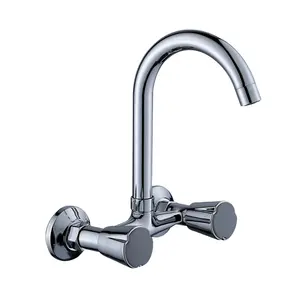 Grifo cromado de cocina de doble manija Mezclador de agua corporal de zinc Grifo moderno de agua flexible