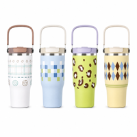 Bouteille de voyage personnalisée en acier inoxydable, isotherme à double paroi, grande capacité, avec couvercle et paille, tasse à poignée, idéale comme cadeau