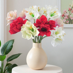 Fleurs artificielles Yoshinobu Amaryllis et Clivia en polyester blanc, rouge, vert, branche unique pour décoration de mariage et d'hôtel - Product Image 1