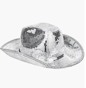 Оптовая продажа, ковбойская шляпа для дискотеки, серебряные зеркальные блестящие шары, праздничные шляпы для выступлений, унисекс