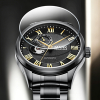 Reloj Automático de Esqueleto Mark Fairwhale para Hombre, Esfera Izquierda con Subesfera, Brazalete de Acero Inoxidable, Resistente al Agua, Luminoso, FW-6056