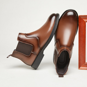 Botas <span class=keywords><strong>Chelsea</strong></span> de Plataforma con Punta Cerrada Estilo Británico para Hombre, Parte Superior de Cuero PU, Cierre Deslizante, Antideslizantes, Transpirables - Product Image 2