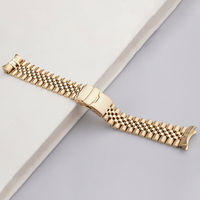Bracelet de montre Seiko SKX 007 22 mm en acier inoxydable 316L, entièrement doré, avec extrémités courbées, type Jubilee, fermoir inclus.
