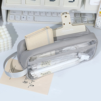 Étui à crayons personnalisé de haute qualité en PVC imperméable, étui à crayons transparent mignon avec poignées pour les fournitures scolaires des filles