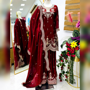 Ensemble de robe Anarkali brodée marron avec dupatta, robe de fête indienne pakistanaise pour mariage - Product Image 1