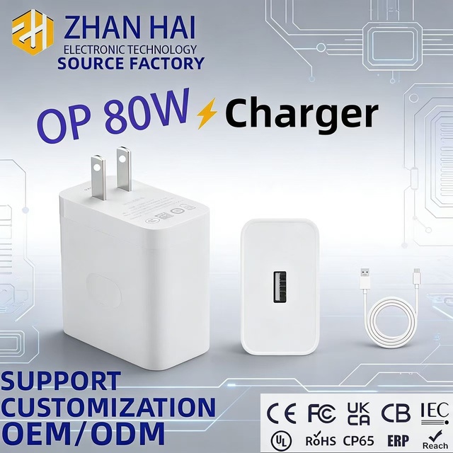 80W Mobile Phone Fast Charger SuperVOOC1.02.0 Protocol US Standard Plug ABS Material USB-A Interface Adapt for OPPO Fast Charger