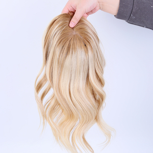 Base in pizzo mono seta personalizzata 100% capelli vergini europei biondi evidenzia Topper a copertura totale con disegno a colori - Product Image 4