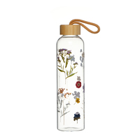 Bouteille d'eau en verre borosilicate sans BPA de 750 ml avec couvercle en bambou, logo personnalisé, poignée de randonnée pour le camping et les aventures en plein air
