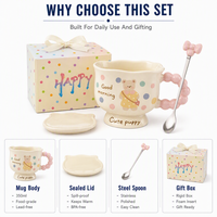 Tasse à boire pour chat à pois la plus vendue avec couvercle et cuillère pour couples, livraison rapide, carton d'exportation, prix pour commande en gros