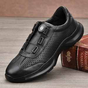 Men's Genuine Leather <b>Summer</b> Breathable Walking Shoes Round Toe Rubber Outsole EVA Midsole Buckle <b>Decoration</b> Solid Color - Product Image 1