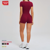 Haut de yoga pour femme à col carré ultra doux, haut d'entraînement ajusté avec soutien-gorge intégré, t-shirt athlétique court pour le sport