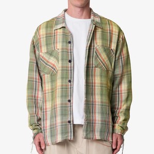 <b>Men</b> Vintage Plaid <b>Flannel</b> <b>Shirt</b> Frayed Raw Hem Oversized Long Sleeve Button Down <b>Shirt</b> Custom Logo <b>Men</b> Casual Check Shacket - Product Image 2