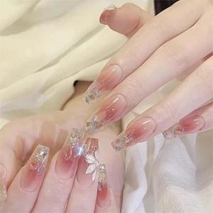 Conception #1035 <span class=keywords><strong>manucure</strong></span> française presse sur ongle rose moyen cercueil facile à porter durable détachable <span class=keywords><strong>ballerine</strong></span> personnalisé faux ongle - Product Image 1