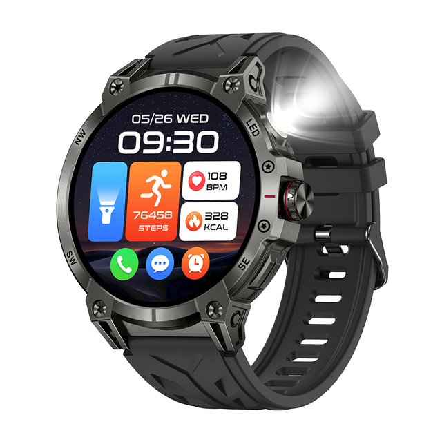 New Design HC89 Smart Watch 1.85Inch Screen IP67 Alloy Case BT Call Health Monitoring Compass Men Outdoor Sports Flashlight