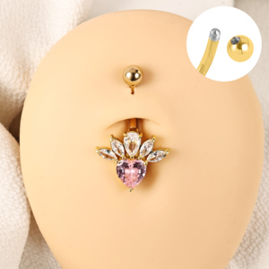 14G 10Mm <span class=keywords><strong>ombelico</strong></span> <span class=keywords><strong>Piercing</strong></span> in acciaio inossidabile cuore <span class=keywords><strong>farfalla</strong></span> fiore rosa chiaro Cz penetrante <span class=keywords><strong>ombelico</strong></span> pancia - Product Image 3