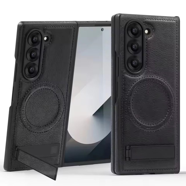 Magnetic PU Leather Kickstand Phone Case Shell for Samsung Z Fold Flip 7 6 5 Wireless Charging Case Designer Mobile Phone Case