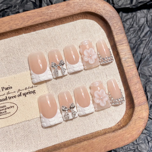 <span class=keywords><strong>Faux</strong></span> <span class=keywords><strong>ongles</strong></span> à presser en acrylique faits main, prêts pour les <span class=keywords><strong>photos</strong></span> <span class=keywords><strong>de</strong></span> mariage, courbes courtes style bec <span class=keywords><strong>de</strong></span> canard, couverture complète PMMA, texture 3D, 10 pièces - Product Image 1