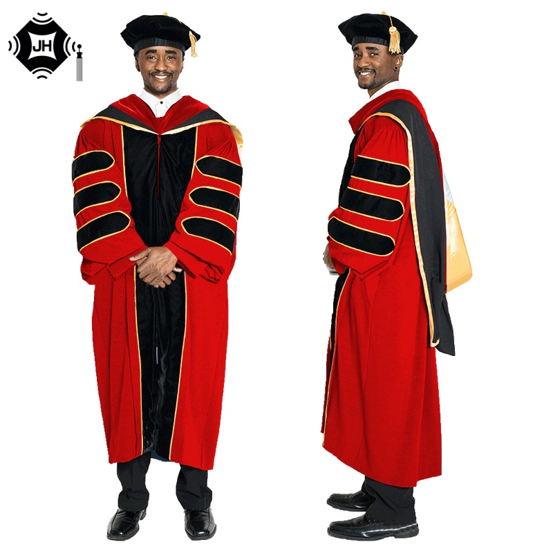Customized PhD Graduation Gown - 2025 Design, Gold Piping