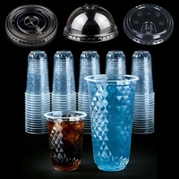 Gobelets en plastique jetables personnalisés de 95 mm en PP pour boissons froides, thé à bulles, jus, vente en gros, avec couvercle, 16 oz, 20 oz