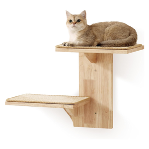 202407 gatto mobili da parete 2-Platform a forma di albero galleggiante scaffale Sisal tappetino in legno massello posatoio 16 pollici gatto albero graffio - Product Image 1