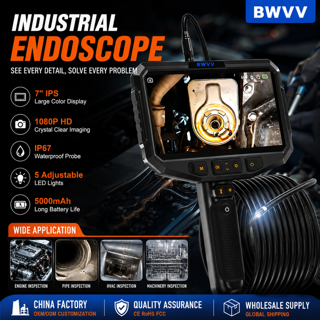 Pipe Camera with Light, Sewer Inspection Camera, Large Screen 7" 1080P HD Handheld Borescope for Wall Automotive Engine