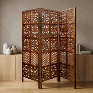 Handcrafted Wooden Foldable Room Divider <b>Screen</b> – Carved Floral Jali Partition Panel for Living Room & <b>Bedroom</b> Privacy Decor - Product Image 5