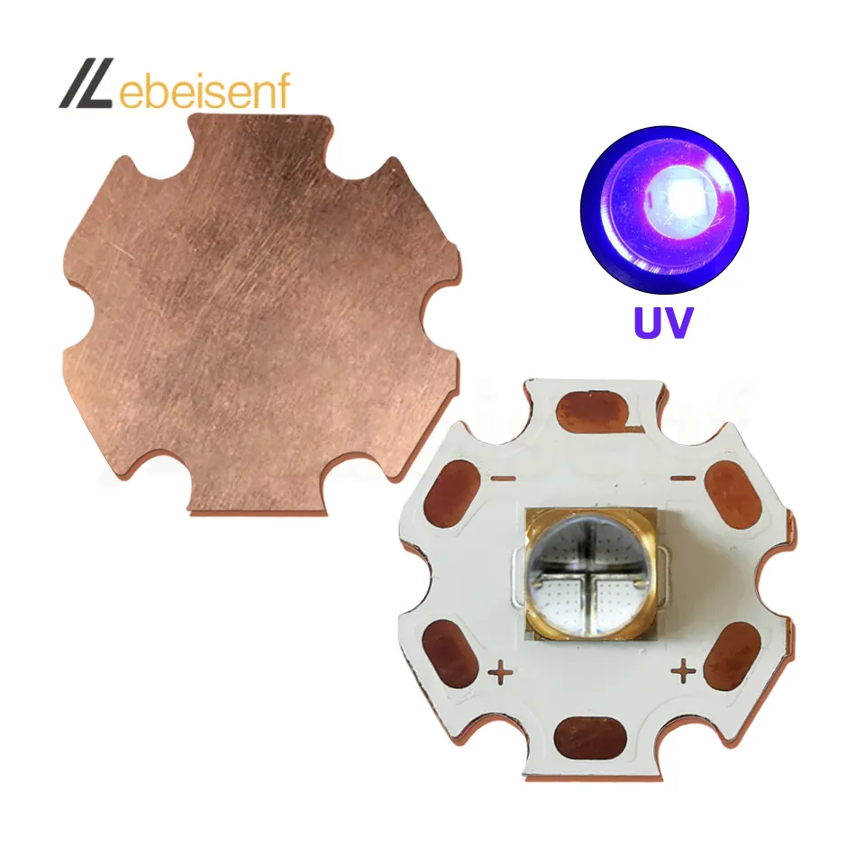 UV 10W LED ultraviolet Lamp 6565 SMD Quartz Ceramic COB 4 Chips, 365-405nm Wavelength, Purple Light, with 20mm Copper Substrate