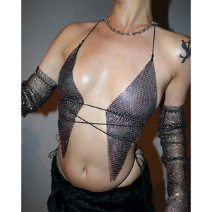 2024 tenue de fête papillon paillettes résille pure haut court noir strass haut à licou <span class=keywords><strong>avec</strong></span> manches de <span class=keywords><strong>bras</strong></span> - Product Image 3