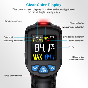 Nhiệt Kế Công Nghiệp MESTEK-50 ~ 380C, Máy Đo Độ Ẩm Kỹ Thuật Số, Máy Đo Độ Ẩm, Khu Vực Kiểm Tra Nhiệt Độ 12 Điểm, Nhiệt Kế Laze Hồng Ngoại - Product Image 2